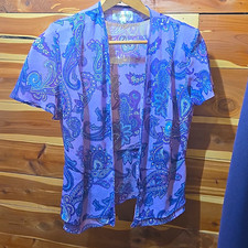 Studio I Women’s Purple/Blue Paisley Sheer Chiffon Edge2edge   Blouse Sz 10 Boho picture