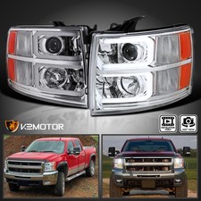 Fits 2007-2014 Chevy Silverado 1500 2500 3500 LED Strip Projector Headlights picture