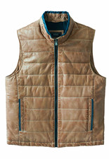 Patrick James Men's Quilted Leather Puffer Vest Full Zip M Sandstone Navy picture