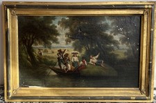 American/European 1850s Pastoral Oil on Canvas Gilt Framed 19th Century Painting picture