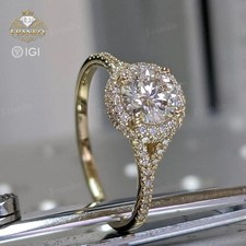 IGI 2.30 Ct Round Cut EF/VS1 Lab Grown Diamond Halo Wedding Ring 14k Yellow Gold picture