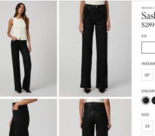 PAIGE Women's Black Sasha wide leg jeans, black fog luxe coating,size 23 picture