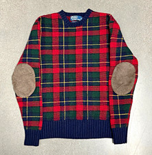 90s Vintage Polo Ralph Lauren Sweater Mens SRed Plaid Wool Elbow Patches picture