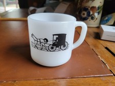 Vtg Federal Milk Glass Mug Amish Country Horse Buggy Carriage White Coffee Cup picture
