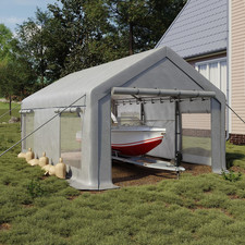 10x20ft Carport Canopy, 200g PE Tarp, 2 Roll-Up Doors & 4 Windows, Event Shelter picture