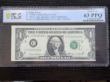 PCGS $1 1969-D Federal Reserve Note Cutting Error Choice UNC 63 PPQ picture