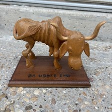 Vintage Carved Grim Humorous Wooden Bull “Da Udder End” Signed Folk Art American picture
