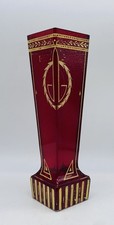 Sessionist Bohemian JOSEF RIEDEL Ruby Red Glass Vase With Gold Gilding picture
