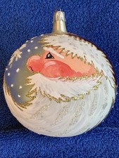 Vintage Italian(?) Jumbo Hand Painted Glass SANTA SWIRLING BEARD Ornament 1994 picture
