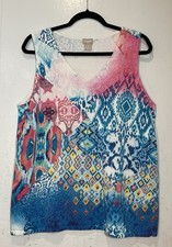 Chico's Pink Blue Geometric Printed Knit Tank Top XL Size 3 Colorful V-Neck  picture