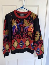 Vintage Berek Women’s 100% Cotton Hand Knit Sweater Size S Colorful Holidays picture