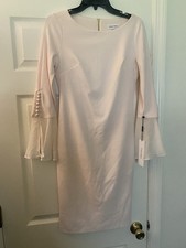 Calvin Klein Pink Sheath Dress Size 4 Knee-Length 3/4 Bell Sleeve Zip NWT picture
