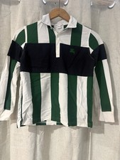 Authentic Burberry Boy’s Cotton L/S Polo EUC - Size 10Y Striped Print On Back picture