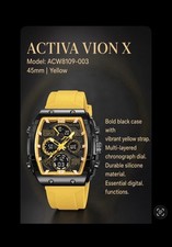 Activa X Invicta Men's Watch 45mm Black Yellow ACW8109-003 Digi Analog NIB $99 picture