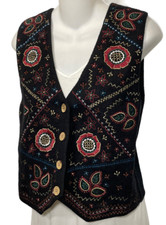 Embroidered Wool Vest Small Artistic Vintage Gilet TANZARA Black Colorful Floral picture
