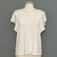 French Laundry Women Top L White Eyelet Knit Feminine Boho Romantic Coastal Chic picture