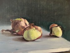American still life original fine art oil paintings framed kitchen green onions picture