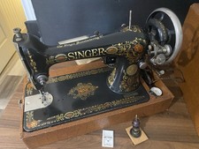 Pristine Antique 1920 Singer 66 Red Eye Sewing Machine Faux Crocodile Case picture