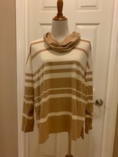 New Chico's Original Stripe Corrine Cowl Neck Top Blouse 3=16/18 XL NWT Beige picture