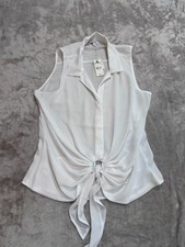 Express NWT Women's Medium White Sleeveless Front Tie Button Up Blouse Top Sheer picture