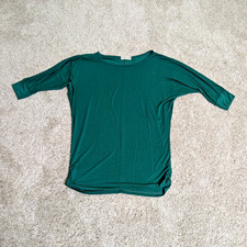LARACE Green Solid Round Neck 3/4 Sleeve Pullover Top Women's Size S picture