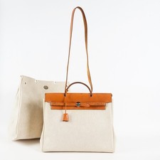 Hermes Herbag MM Beige Canvas Leather 2way Shoulder Handbag Used 09E185940006 picture
