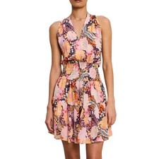 A.L.C. Courtney Silk Floral  Smocked Waist Mini Dress Pink Orange Size 4 New picture