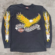 Harley-Davidson Flaming Eagle Long Sleeve T-Shirt Size M Black 1992 picture