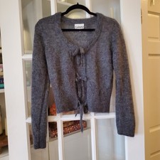 Ganni Cardigan Women's Small Grey Wool Lace Up Cardigan picture