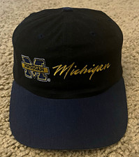Vintage 1990s Michigan Wolverines Script Block Logo Black Strap Back Hat NCAA picture