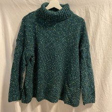 J.Jill Cotton Blend Teal Confetti Tweed Turtleneck Sweater – Size L picture