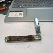 J A Henckels Vintage Med/ LG 1 Blade Stag Handle Pocket Knife Solingen Nice picture