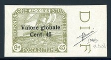 Fiume 1919 Italy 45¢ Olive Green Scott #78v Imperf  Signed  MNH T436 picture