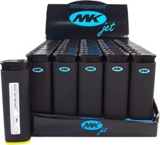 Tray of 50 Ct MK JET BLACK TORCH Big Full Size Lighters Refillable Windproof picture