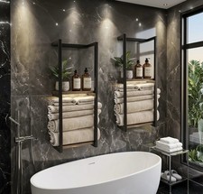 Modern Industrial Carbon Steel Towel Rack 2-Tier Wall Mounted Bathroom Shelf picture