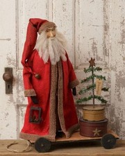 Primitive Christmas LARGE OLD TIME SANTA ON CART Standing Doll Figure picture