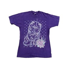 Vintage Cat Shirt Mens L Purlpe Cotton Kitten 90s Grandmacore Retro picture