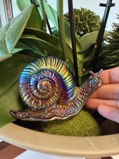 Vintage Fenton Glass Favrene Snail Figurine Iridescent Cobalt Carnival Glass picture