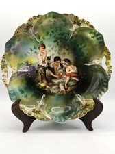 Antique R.S. Prussia DICE THROWERS Porcelain Cake Plate Red Mark Present 10