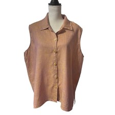 Vtg FLAX Jeanne Engelhart Womens Large Linen Button Down Shirt Lagenlook Artsy picture