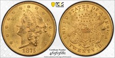1875-CC $20 Gold Liberty PCGS MS62 CAC Gold Double Eagle Fairmont Collection picture