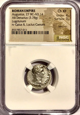 27 BC-14 AD Augustus Ancient Roman Silver Denarius Coin Lugdunum NGC Choice XF picture
