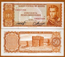 Bolivia, 50 Pesos Bolivanos, 1962, P-162, aUNC picture