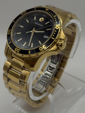 Movado Series 800 Dive Watch Men 40mm Black Dial Gold Tone Date Round 2600145 picture