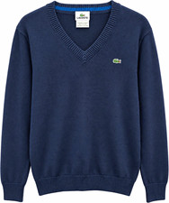 Lacoste Men’s Navy Blue V-Neck Sweater Size 4 Knit Pullover Crocodile Logo picture