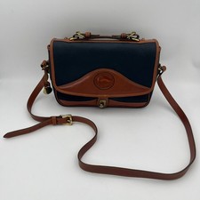 Dooney & Bourke Shoulder Bag Womens Navy Blue Brown All Weather Leather Satchel picture