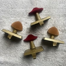 VELVET MUSHROOM Mushrooms Set Of 4 Red & Gold Metal Shelf Hooks Decor Hangars picture