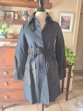 THEORY TRENCH COAT STYLE CEDRICA_COLISEUM COTTON & LEATHER NAVY & BLACK Size P picture