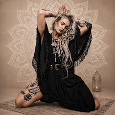 Boho CottageGoth, Butterfly Sleeves, Lace Fringe Sleeves, Oversized Fit, WWC156A picture