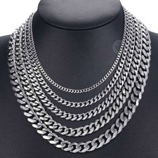 3/5/7/9/11MM Mens Chain Stainless Steel Silver Curb Cuban Necklace Link 16-36